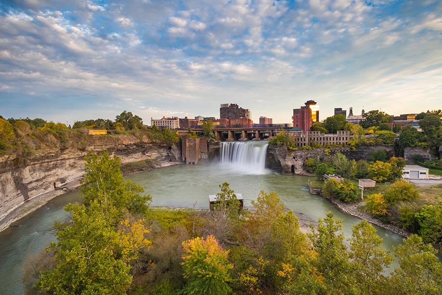 Contact - Rochester, New York and High Falls at Dusk